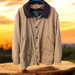 WOOLRICH Men's XL Tan Canvas Barn Chore Jacket w Wool Liner & Corduroy Collar